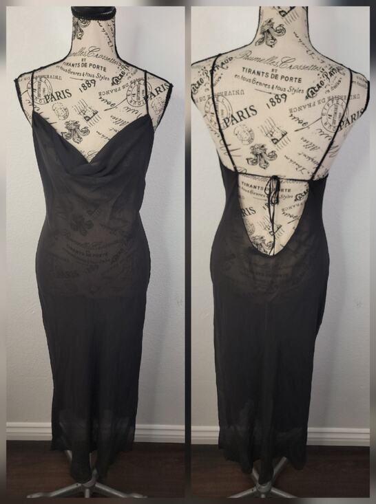Victoria's Secret Dresses & Skirts - Victorias Secret Midi Slip Dress M 100% SILK Sheer Scoop Neck Strappy Open Back
